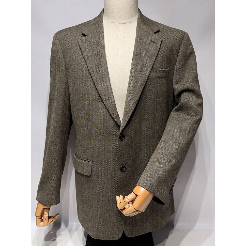 VTG Lauren Ralph Lauren 100% New Wool Brown Gray Herringbone Blazer Men Size 42R